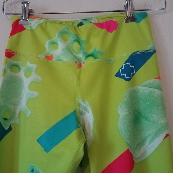 So iLL Women's Medium M Rock Climbing Holds Neon Green Polyester Leggings - Picture 4 of 10